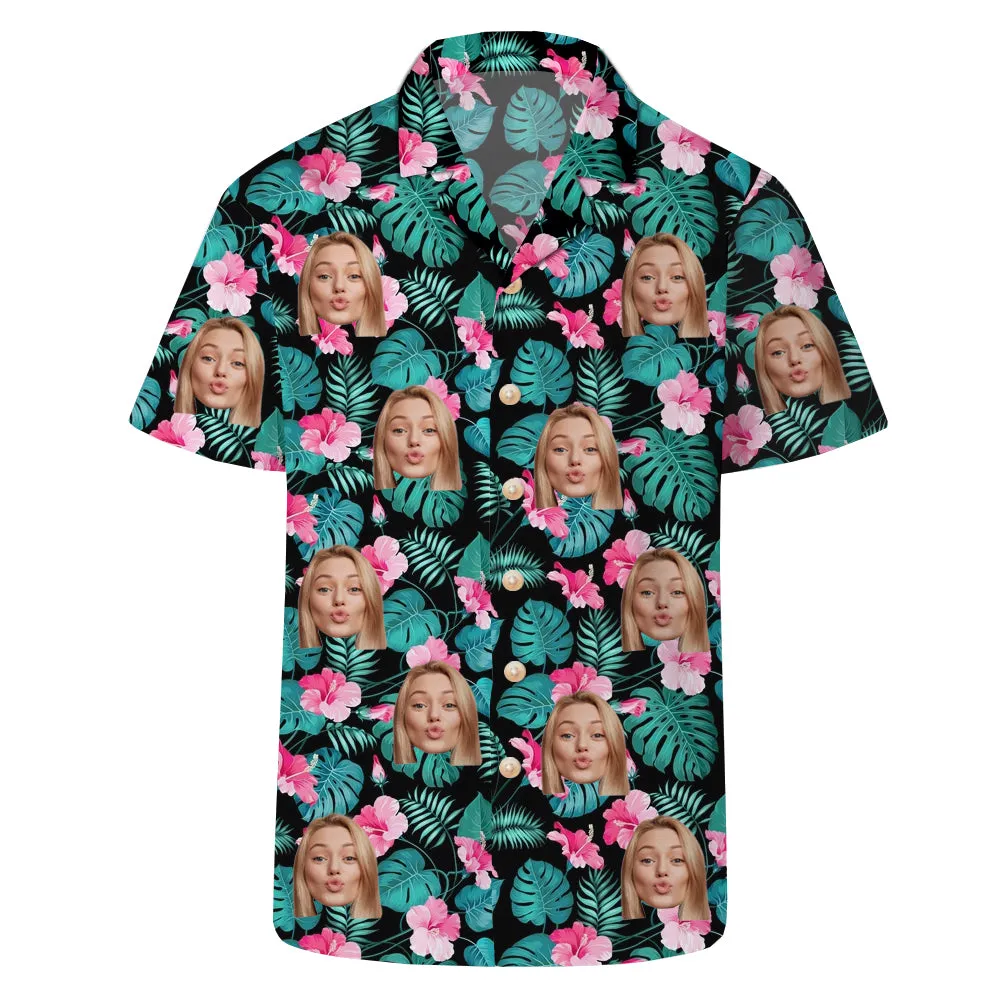 Custom Men Hawaiian Shirts with Face Personalized Hawaii Shirt Photo Hawaiian Shirt for Men Beach Party Aloha Shirt Gift for Dad BF Him
