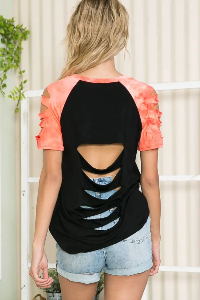 CUTOUT TOP WITH TIE-DYE