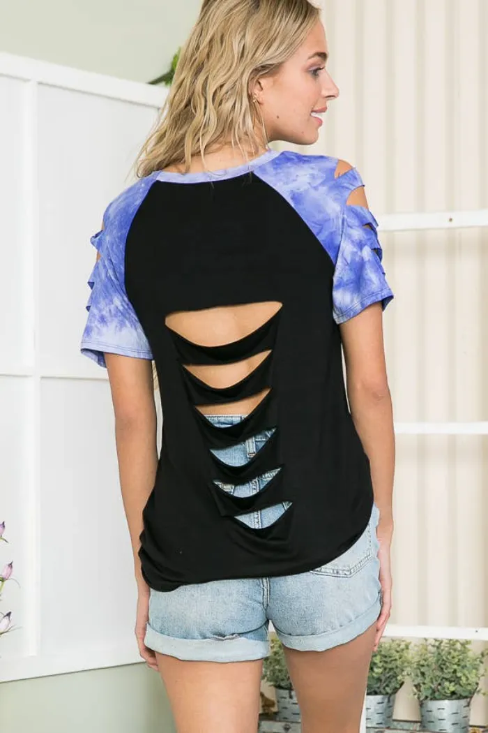 CUTOUT TOP WITH TIE-DYE
