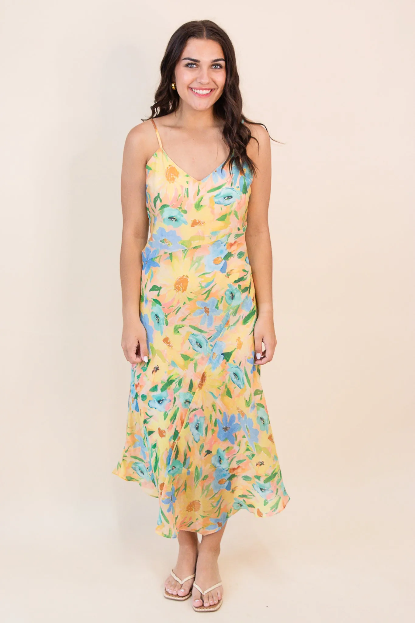 Daisy Chain Asymmetric Hem Slip Dress