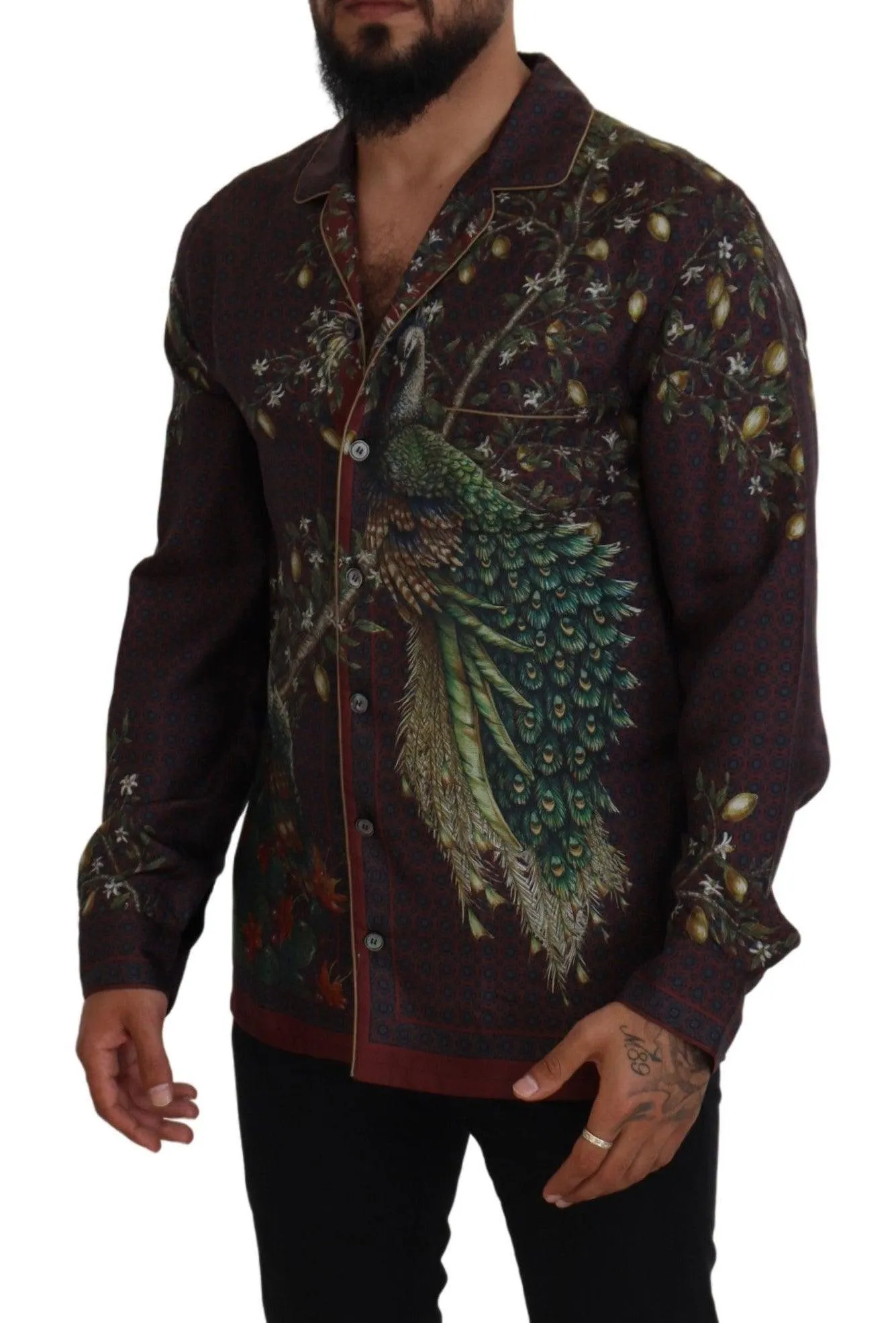 Dolce & Gabbana Ostrich Silk Satin Casual Men's Shirt
