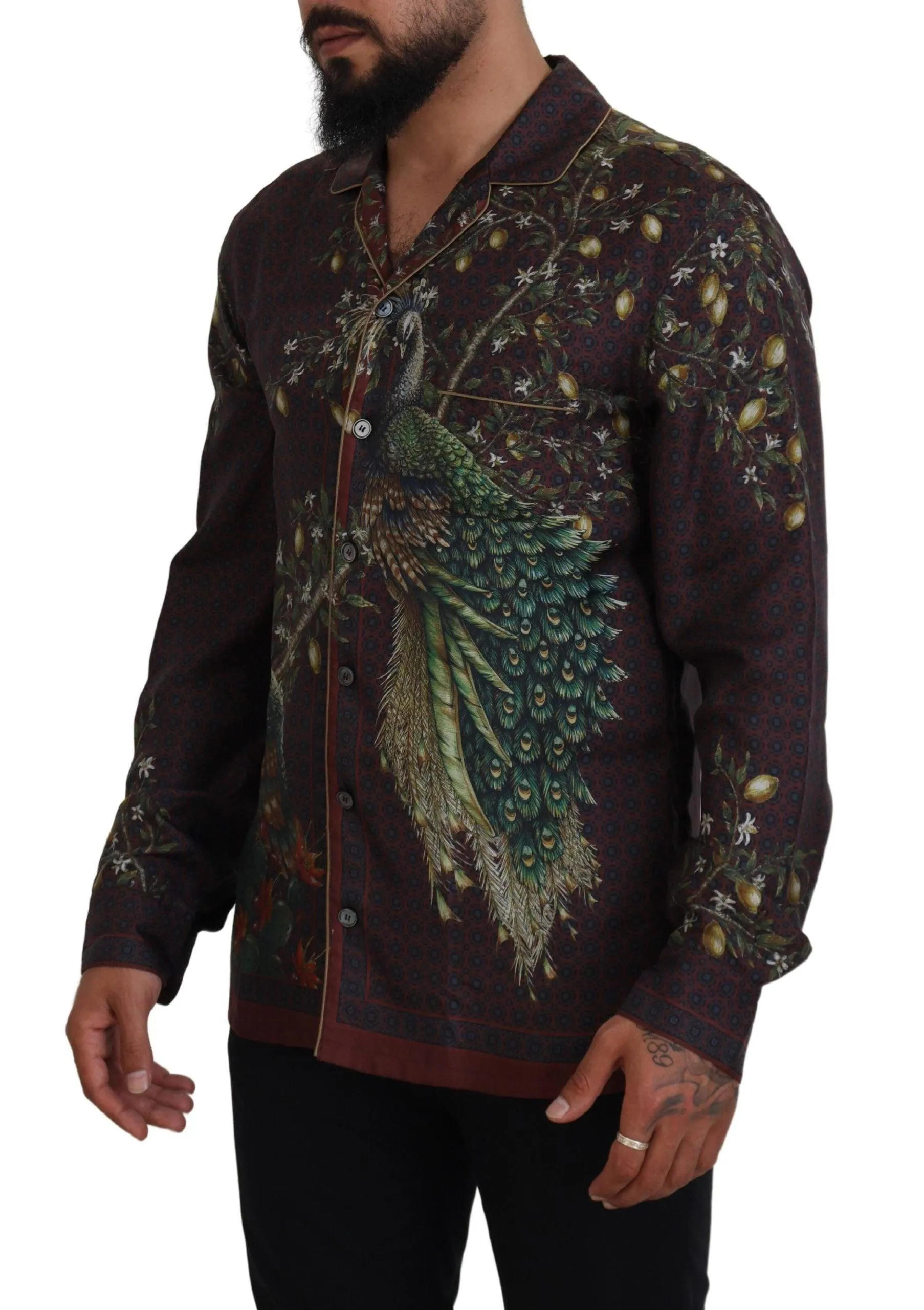 Dolce & Gabbana Ostrich Silk Satin Casual Men's Shirt