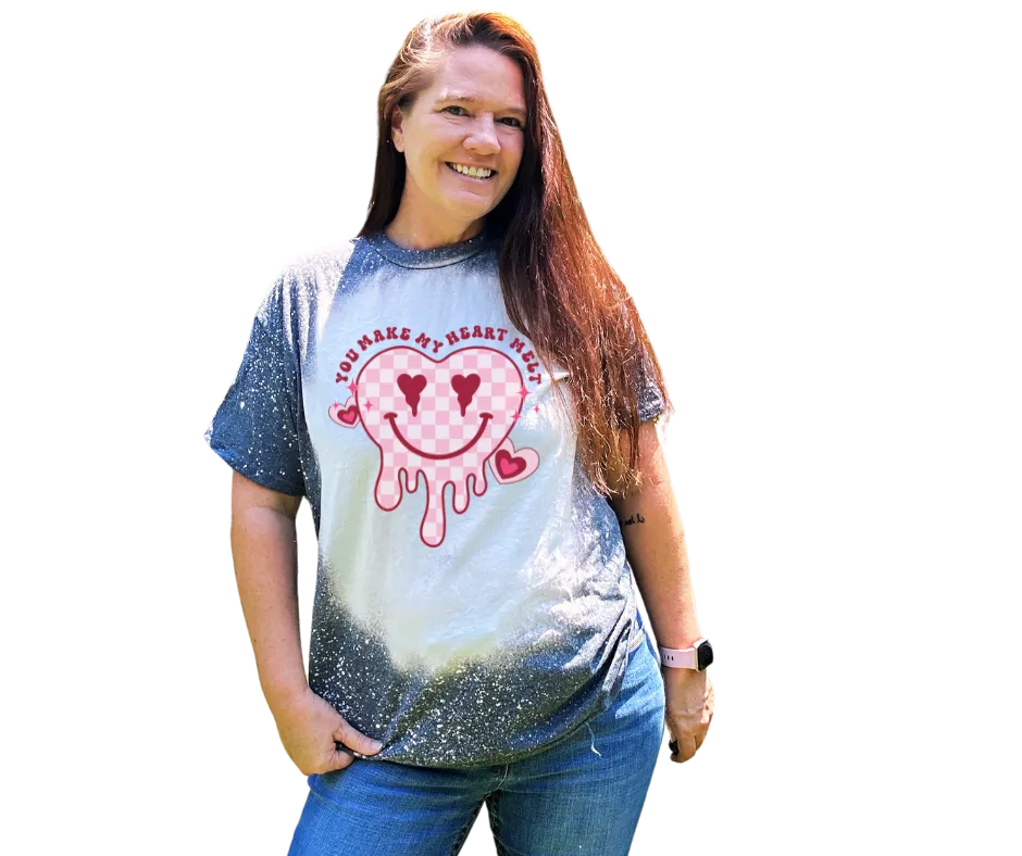 Dripping Heart Smiley Face Custom Bleached T-Shirt