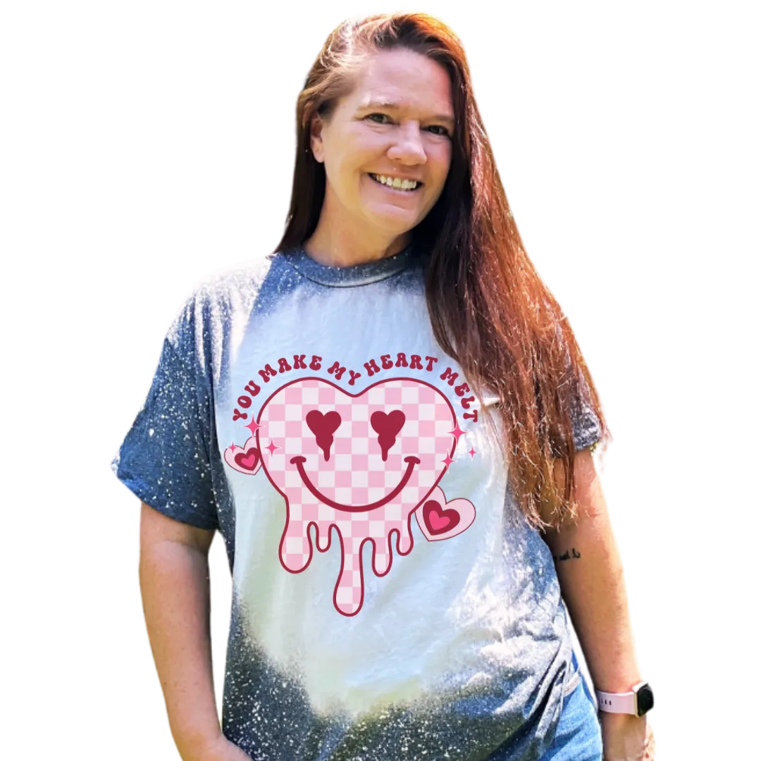 Dripping Heart Smiley Face Custom Bleached T-Shirt