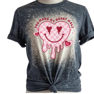 Dripping Heart Smiley Face Custom Bleached T-Shirt