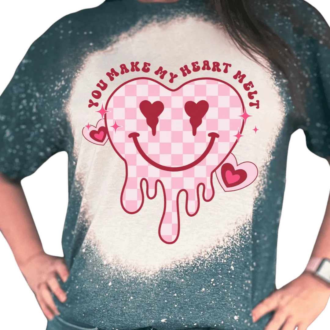 Dripping Heart Smiley Face Custom Bleached T-Shirt