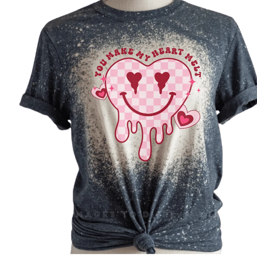 Dripping Heart Smiley Face Custom Bleached T-Shirt