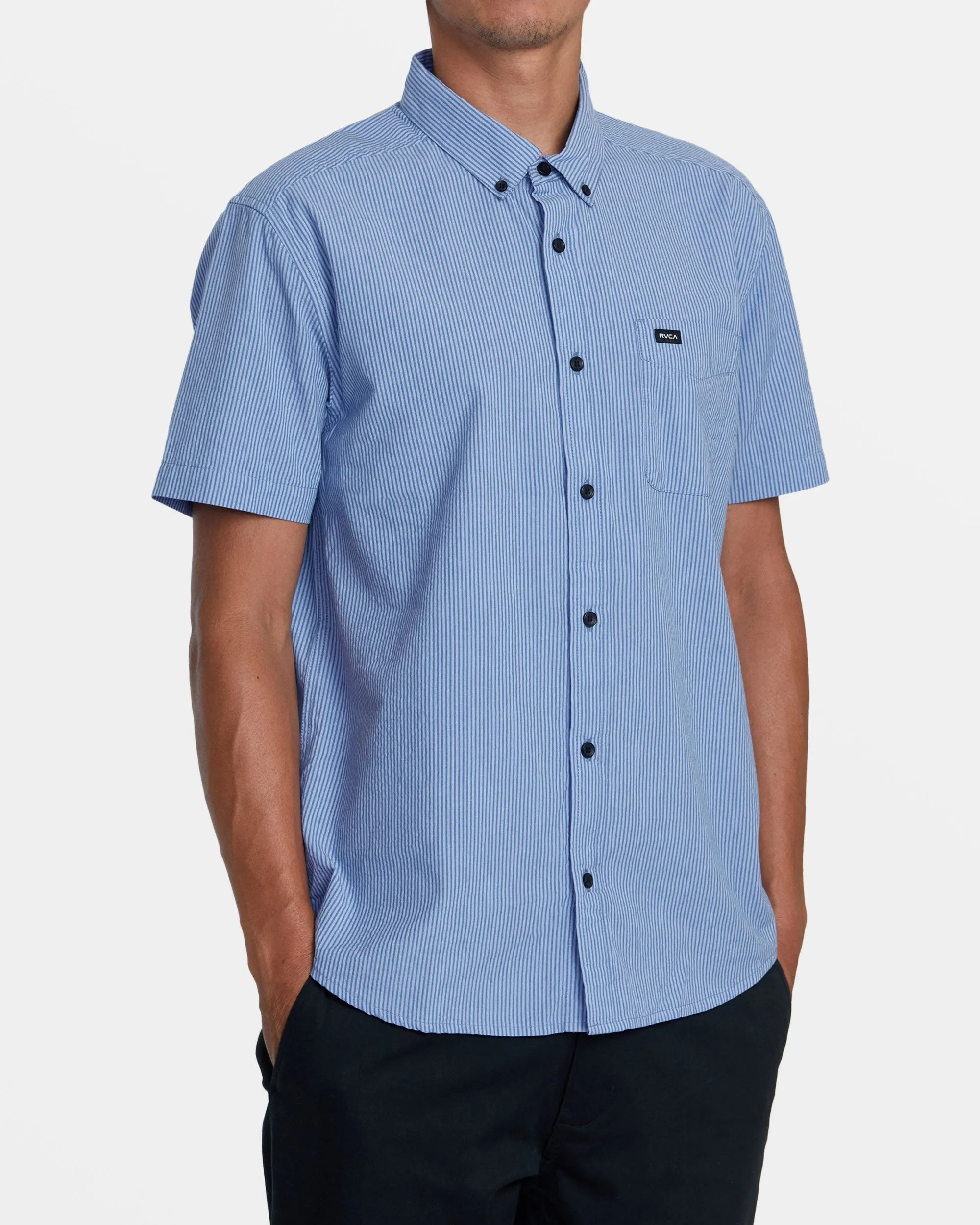Endless Seersucker Short Sleeve Woven Shirt - Cool Blue
