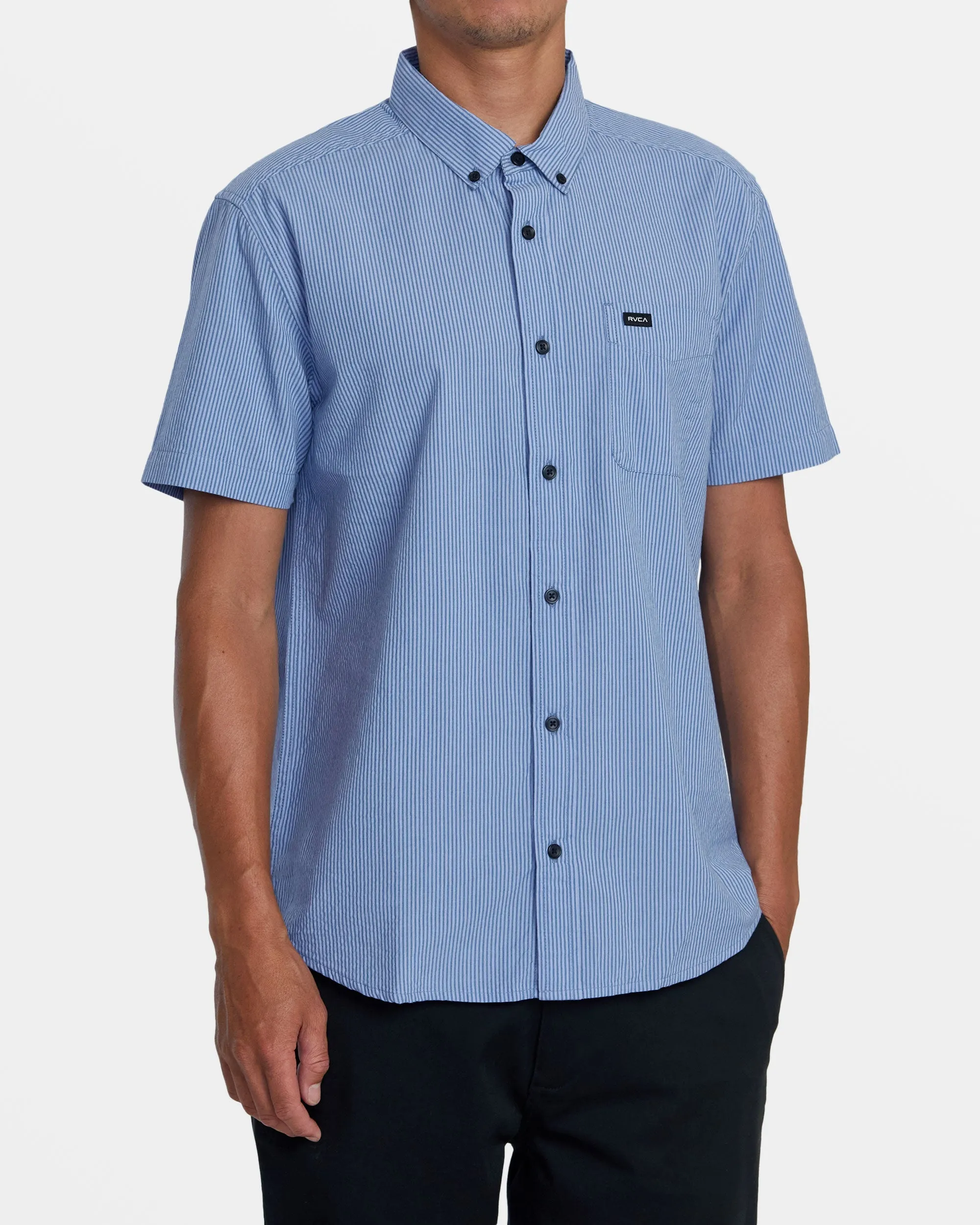 Endless Seersucker Short Sleeve Woven Shirt - Cool Blue