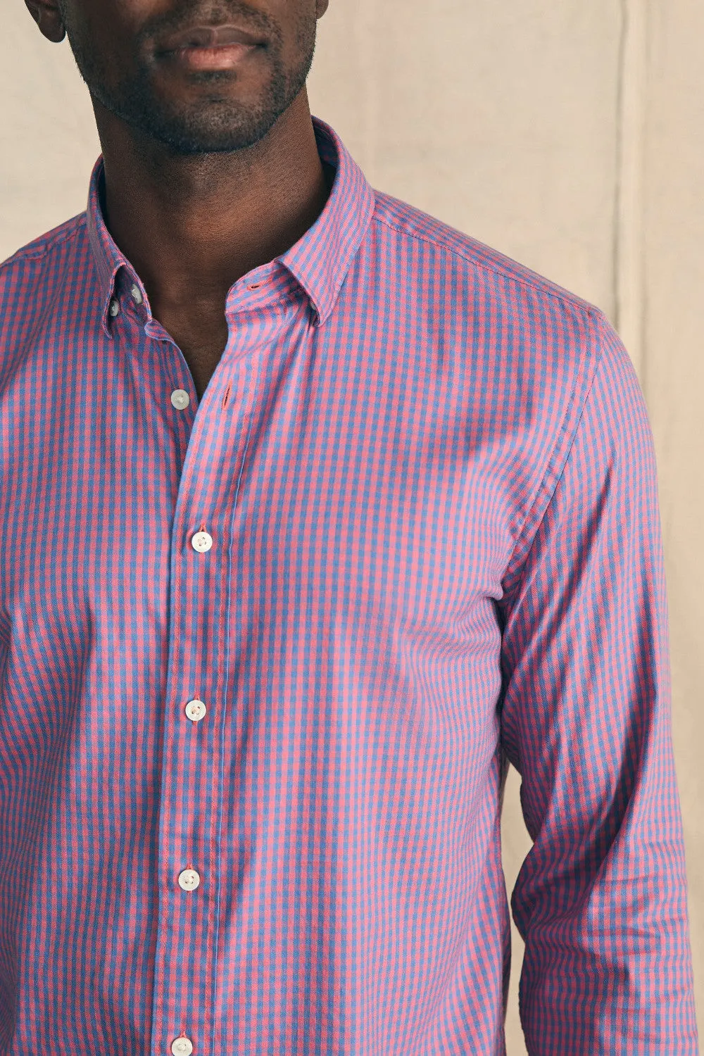 Faherty Movement Shirt in Blue Rose Gingham