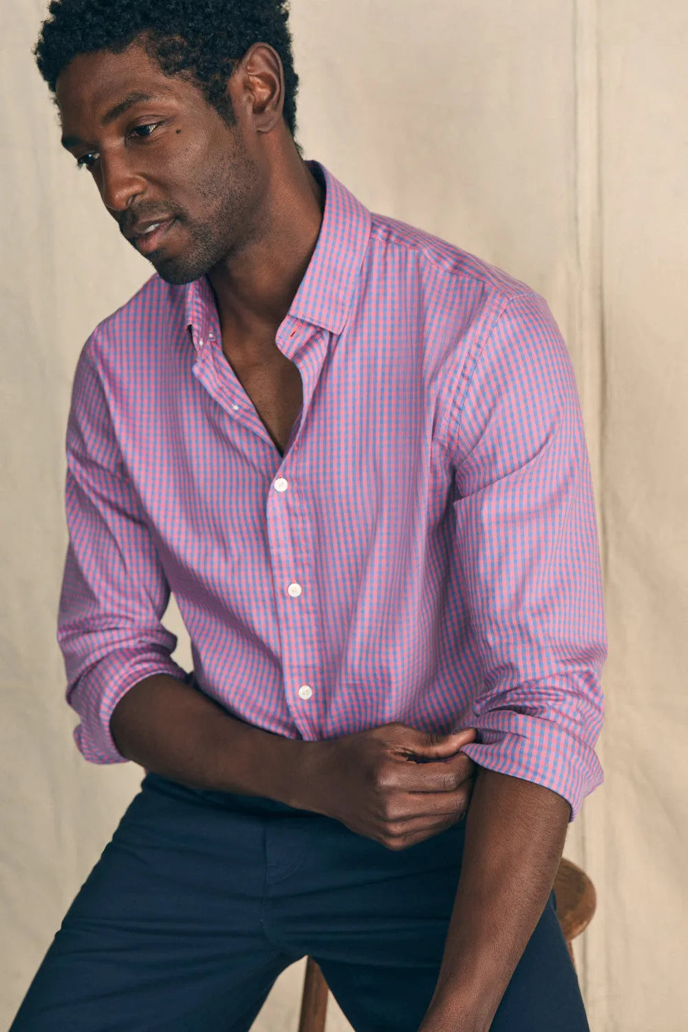 Faherty Movement Shirt in Blue Rose Gingham