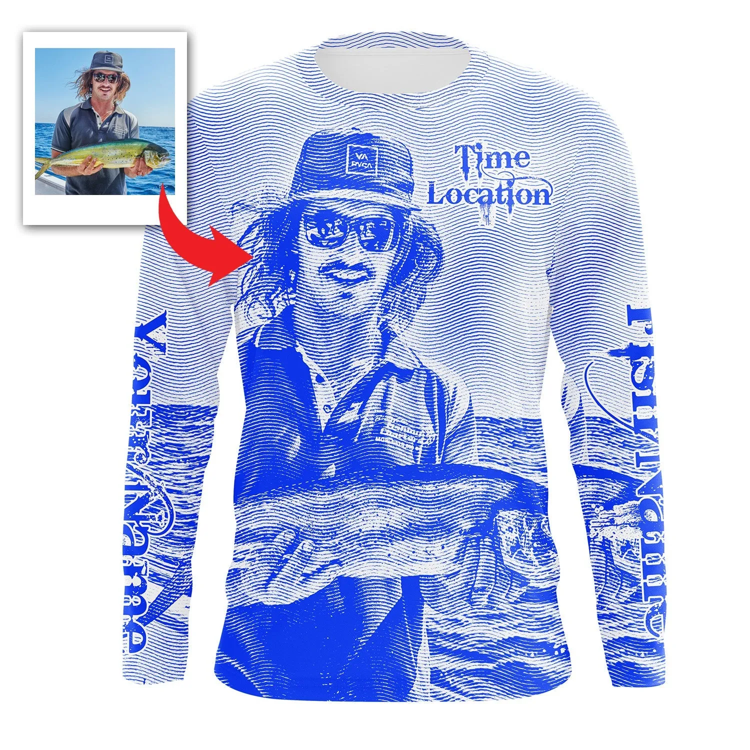 Fishing Multicolor Shirt Custom Name, Image, Time, Location 3D Long Sleeve Shirts Fishing gift