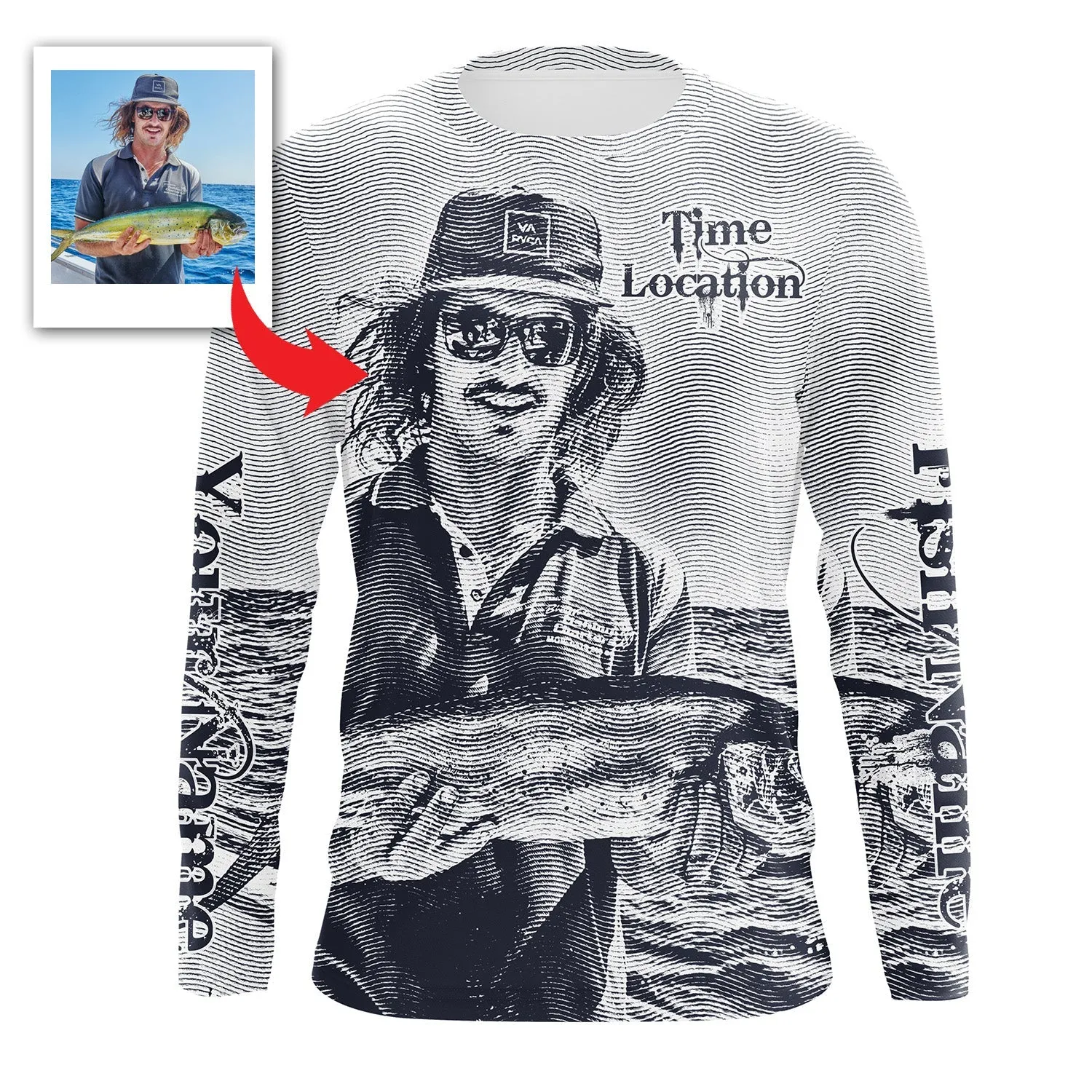 Fishing Multicolor Shirt Custom Name, Image, Time, Location 3D Long Sleeve Shirts Fishing gift