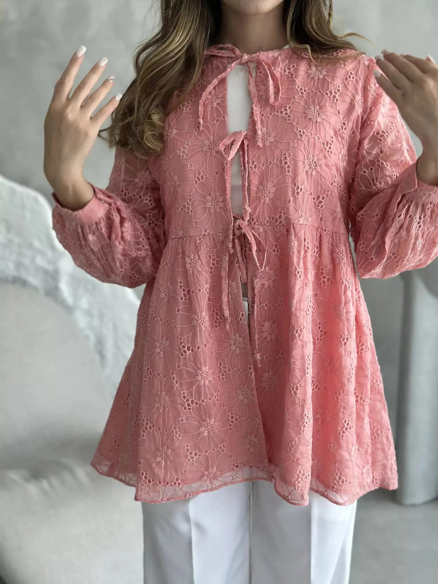 Flossie Peach Embroidered Shirt