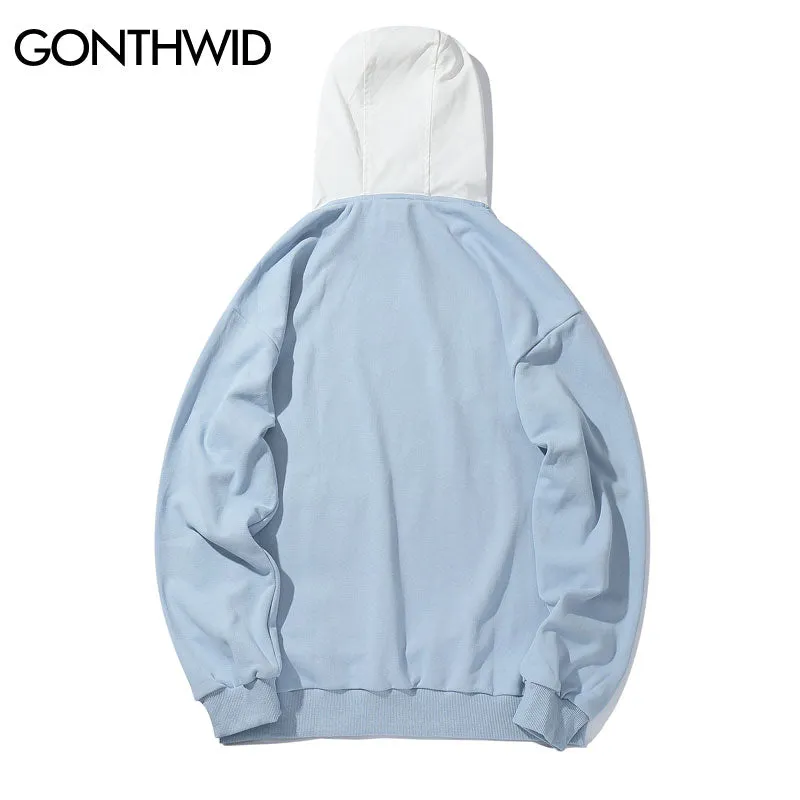 Front Pockets Color Block Patchwork Hoodies