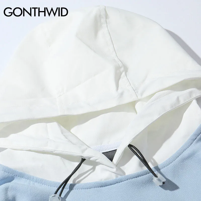 Front Pockets Color Block Patchwork Hoodies