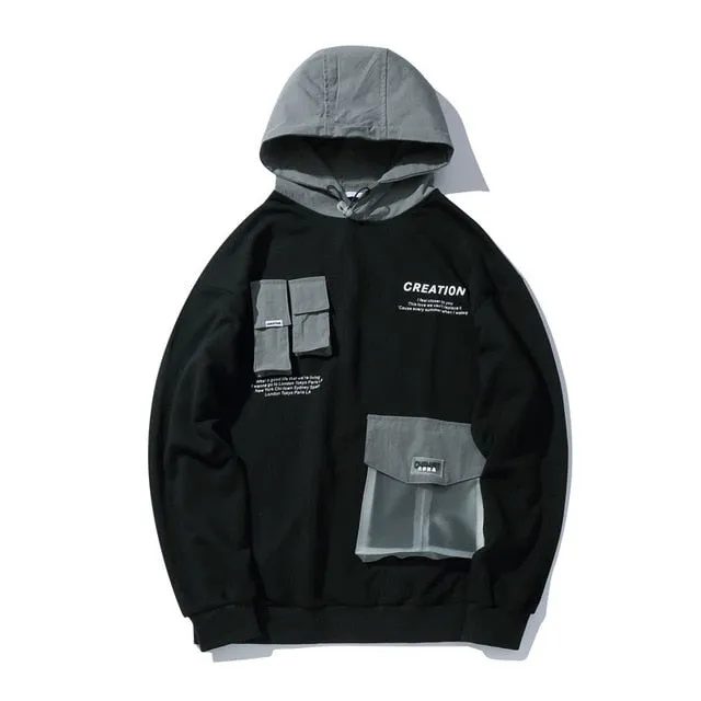 Front Pockets Color Block Patchwork Hoodies