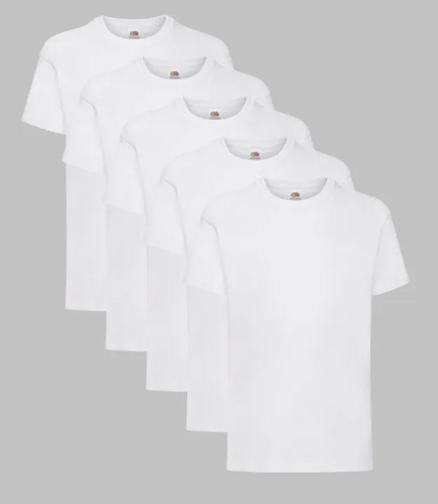 Fruit of the Loom Kid's T-Shirt, White, 1-2 to 14-15 Years, (Pack of 5)