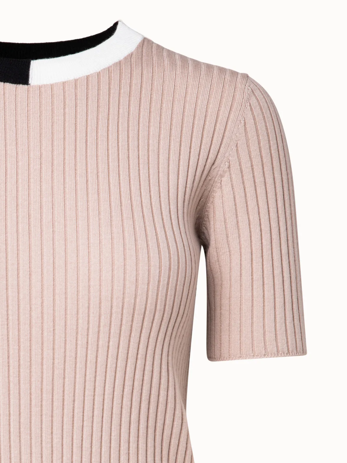 Gerippter Color-Block Pullover aus Merinowolle