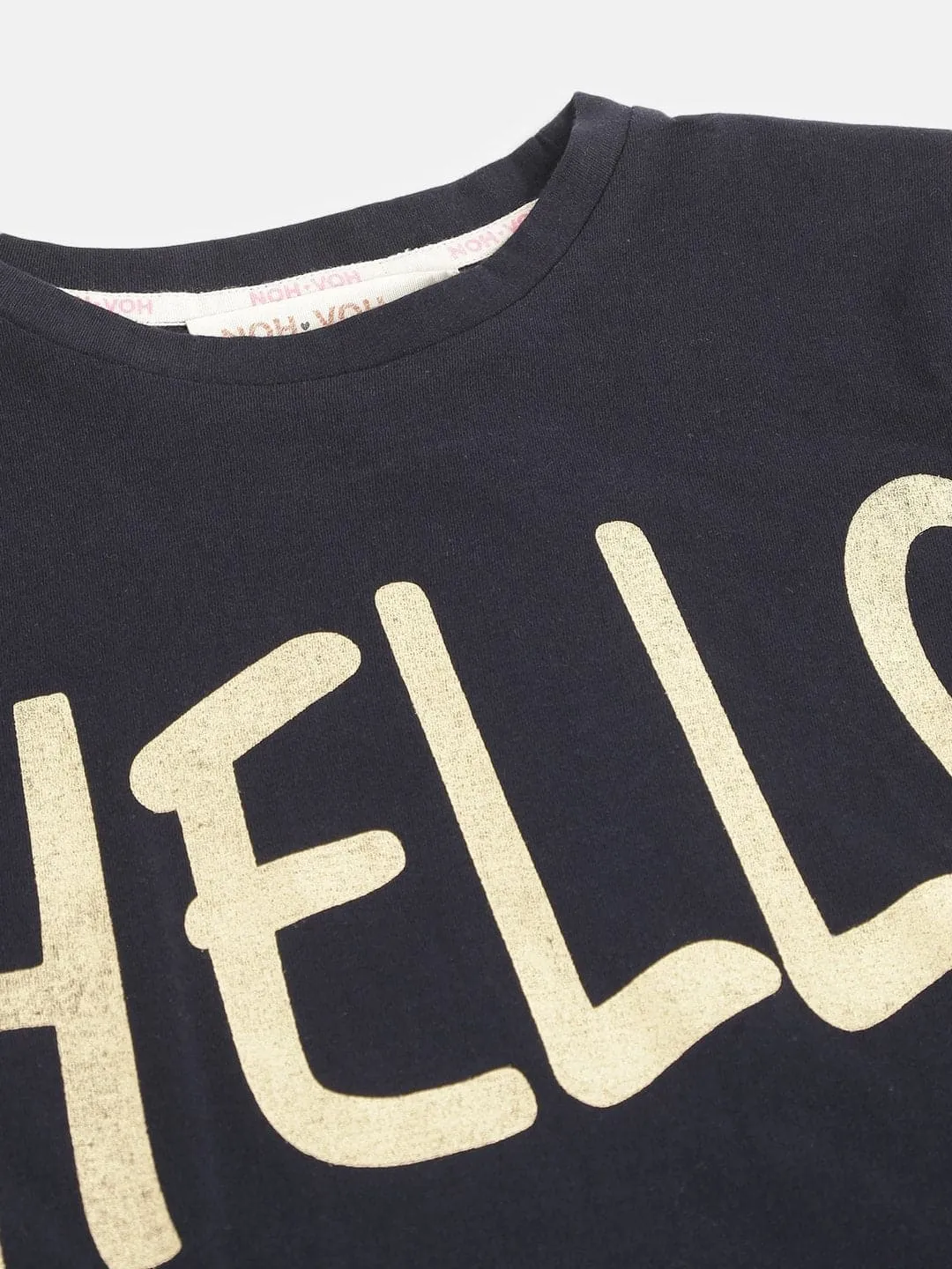 Girls Navy Hello Print Full Sleeve T-Shirts - Lyush Kids