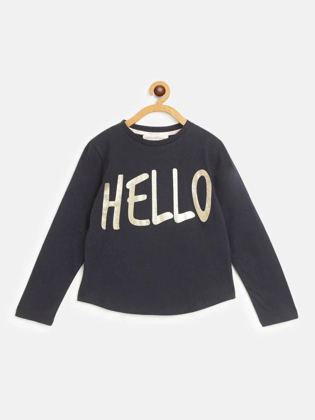 Girls Navy Hello Print Full Sleeve T-Shirts - Lyush Kids