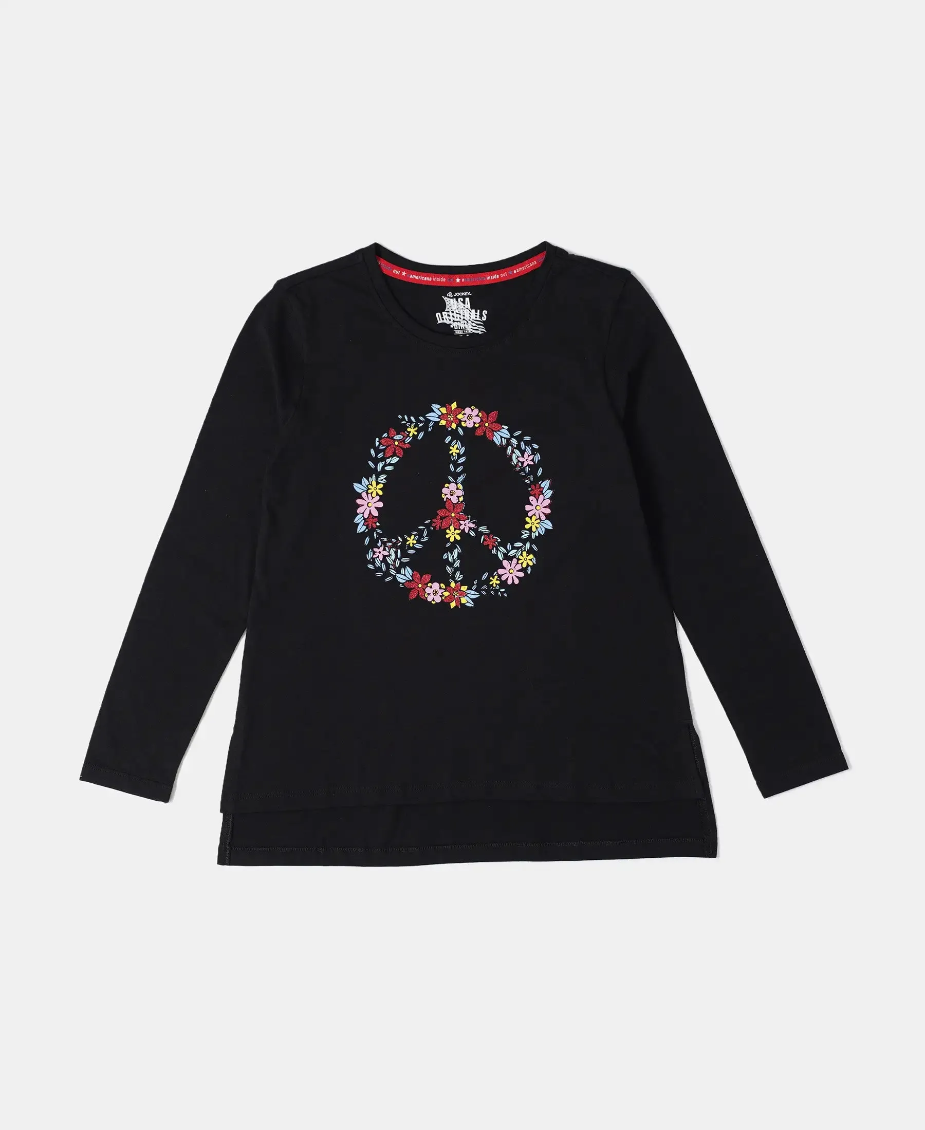 Girl's Super Combed Cotton Graphic Printed Full Sleeve T-Shirt - Black