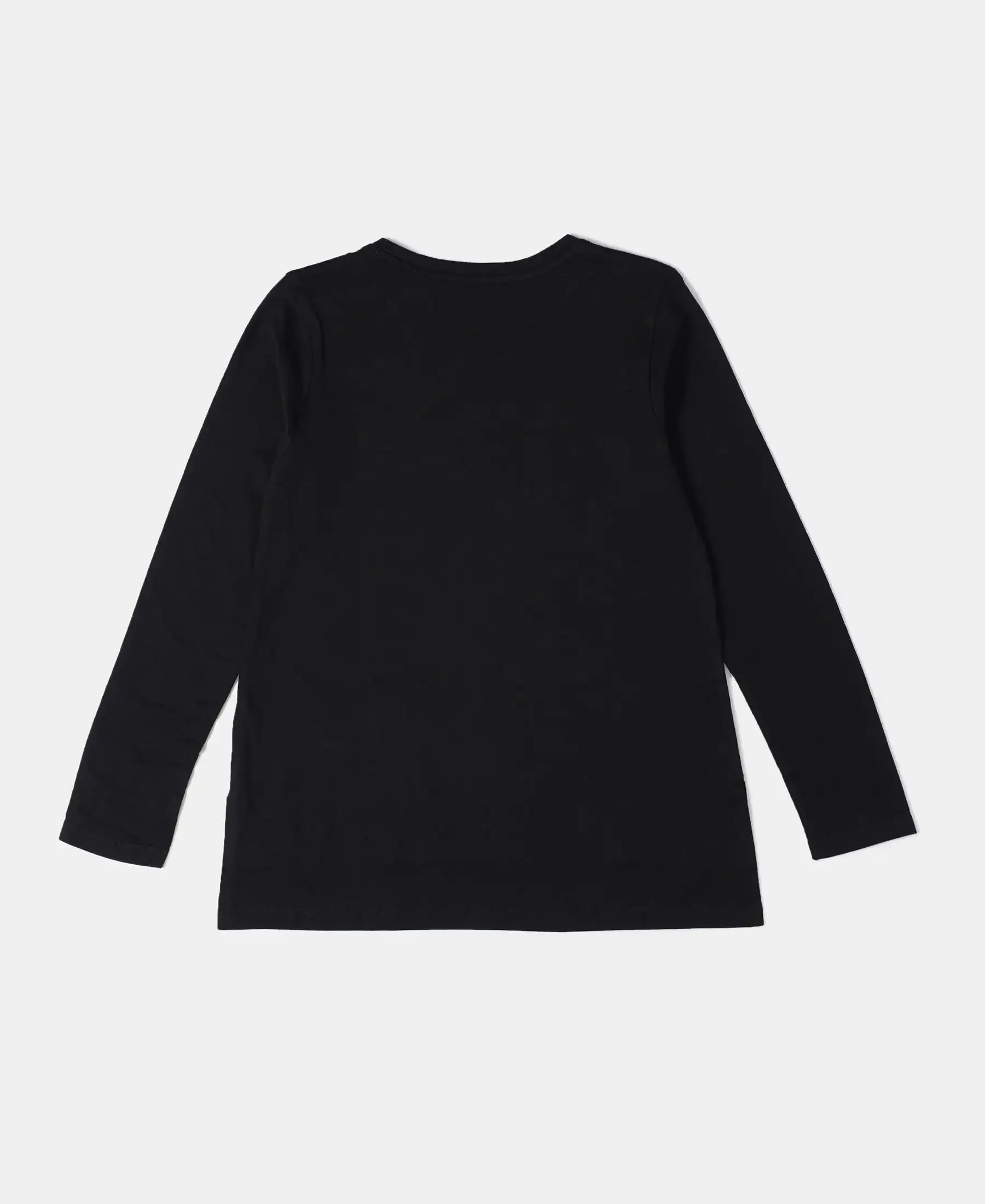 Girl's Super Combed Cotton Graphic Printed Full Sleeve T-Shirt - Black