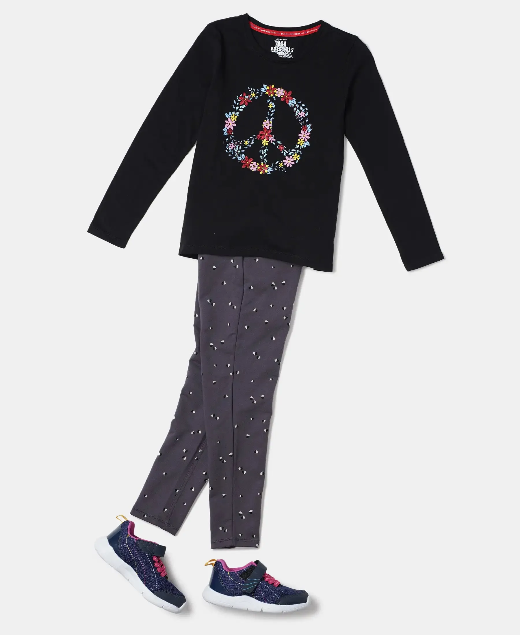 Girl's Super Combed Cotton Graphic Printed Full Sleeve T-Shirt - Black
