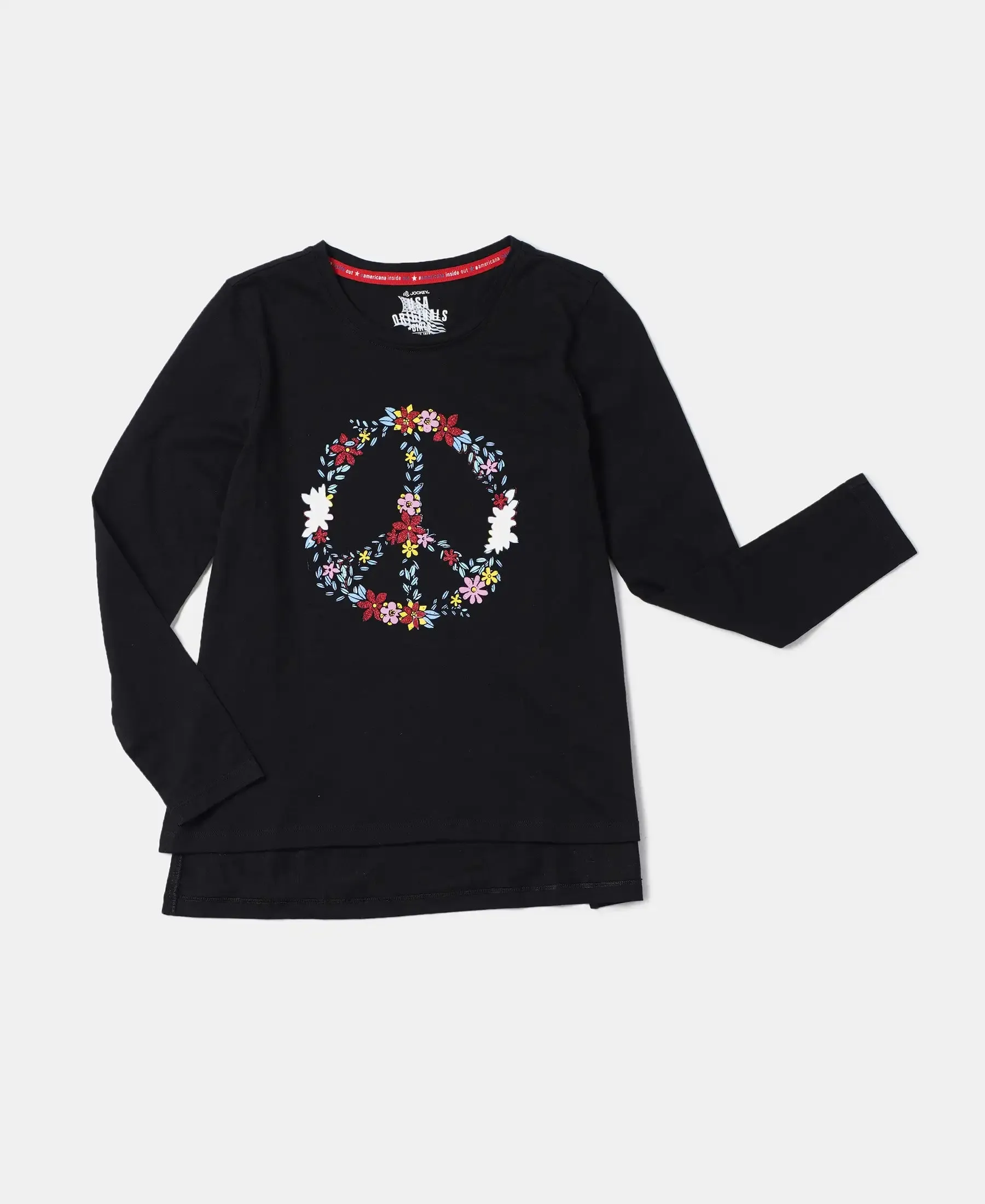 Girl's Super Combed Cotton Graphic Printed Full Sleeve T-Shirt - Black