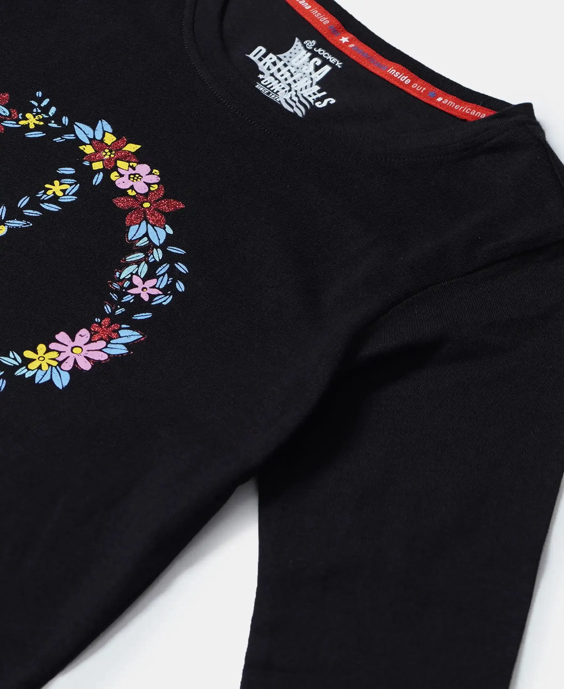 Girl's Super Combed Cotton Graphic Printed Full Sleeve T-Shirt - Black