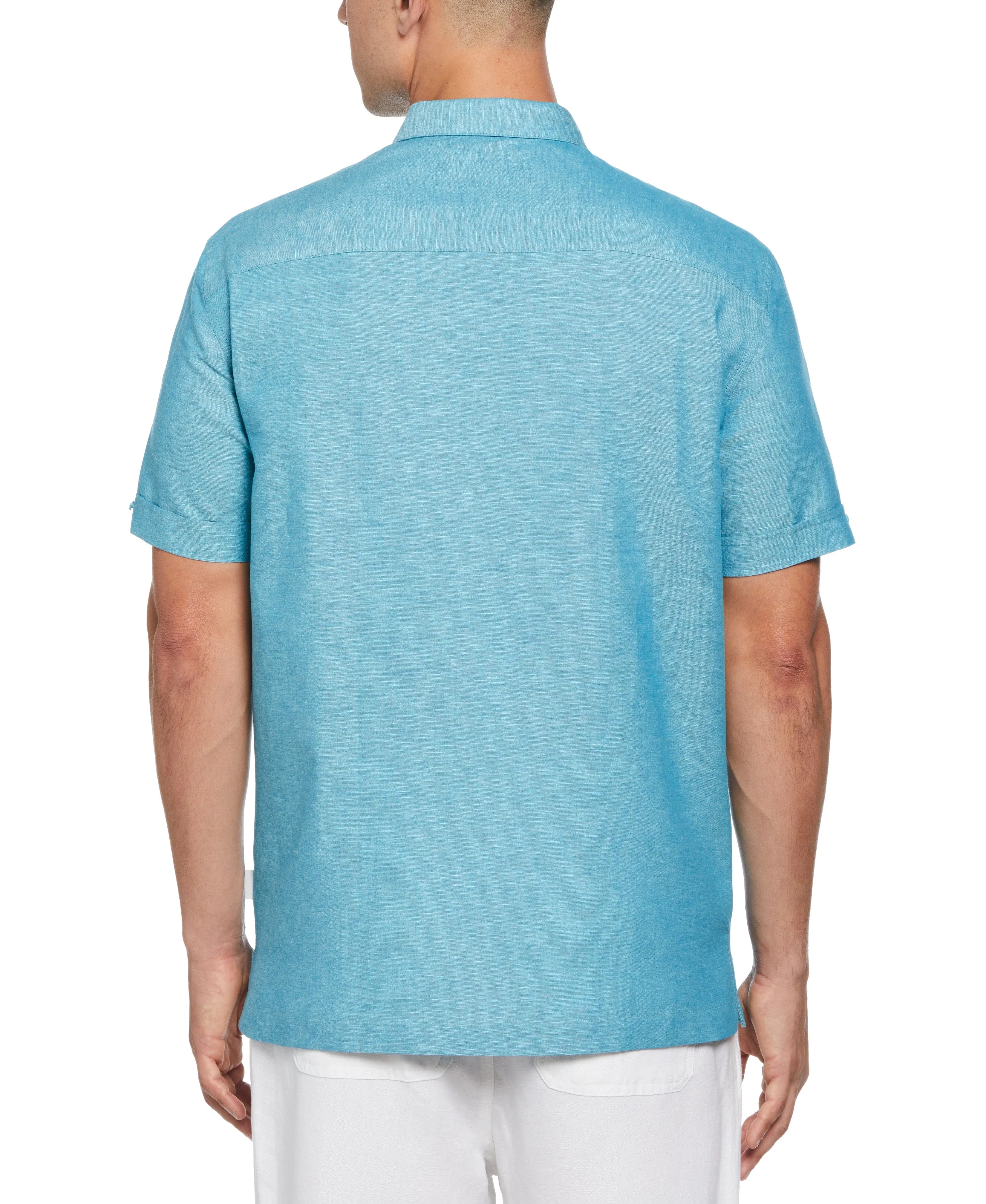 Linen Blend Tropical Embroidery Panel Shirt
