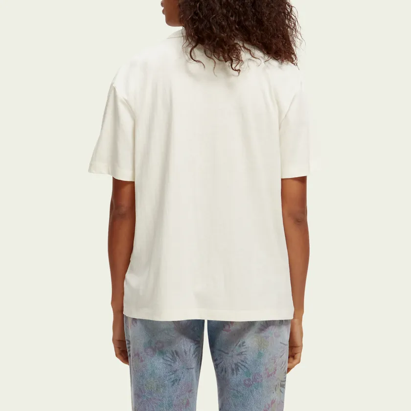 Loose Fit Embroidered Artwork T-Shirt (Vanilla White)