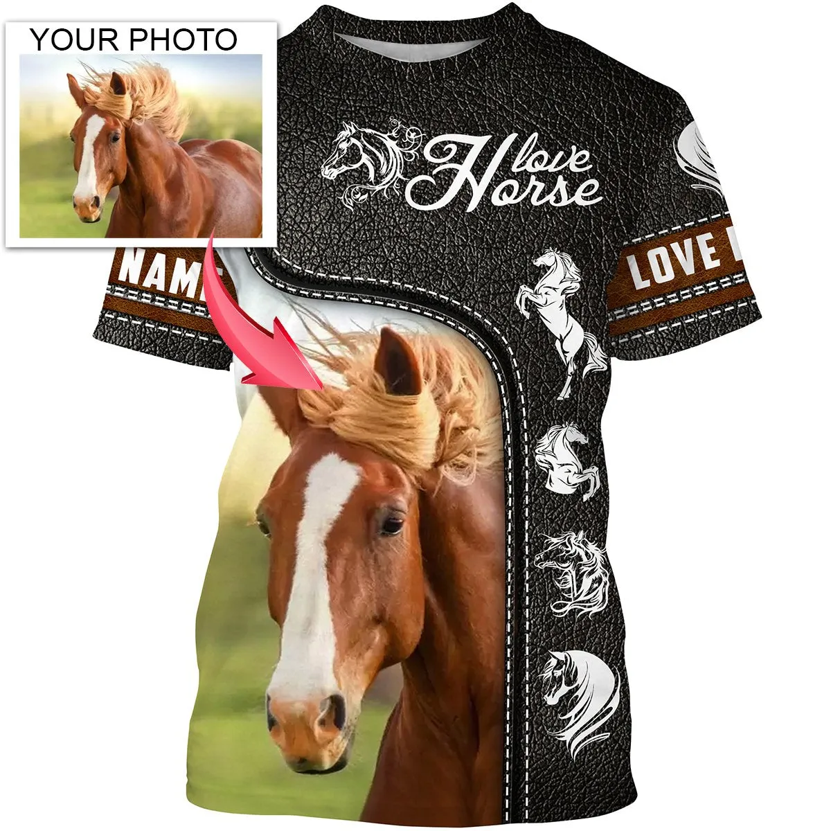 Love Horse Customized Name and Photo 3D All Over Print Long Sleeve Shirts