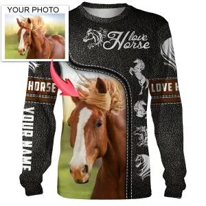 Love Horse Customized Name and Photo 3D All Over Print Long Sleeve Shirts