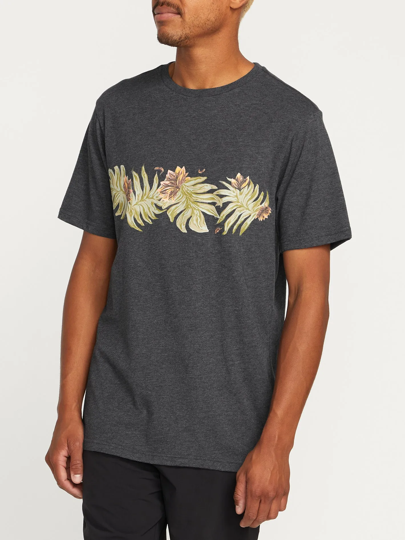 Marble Floral Short Sleeve Tee - Dark Black Heather