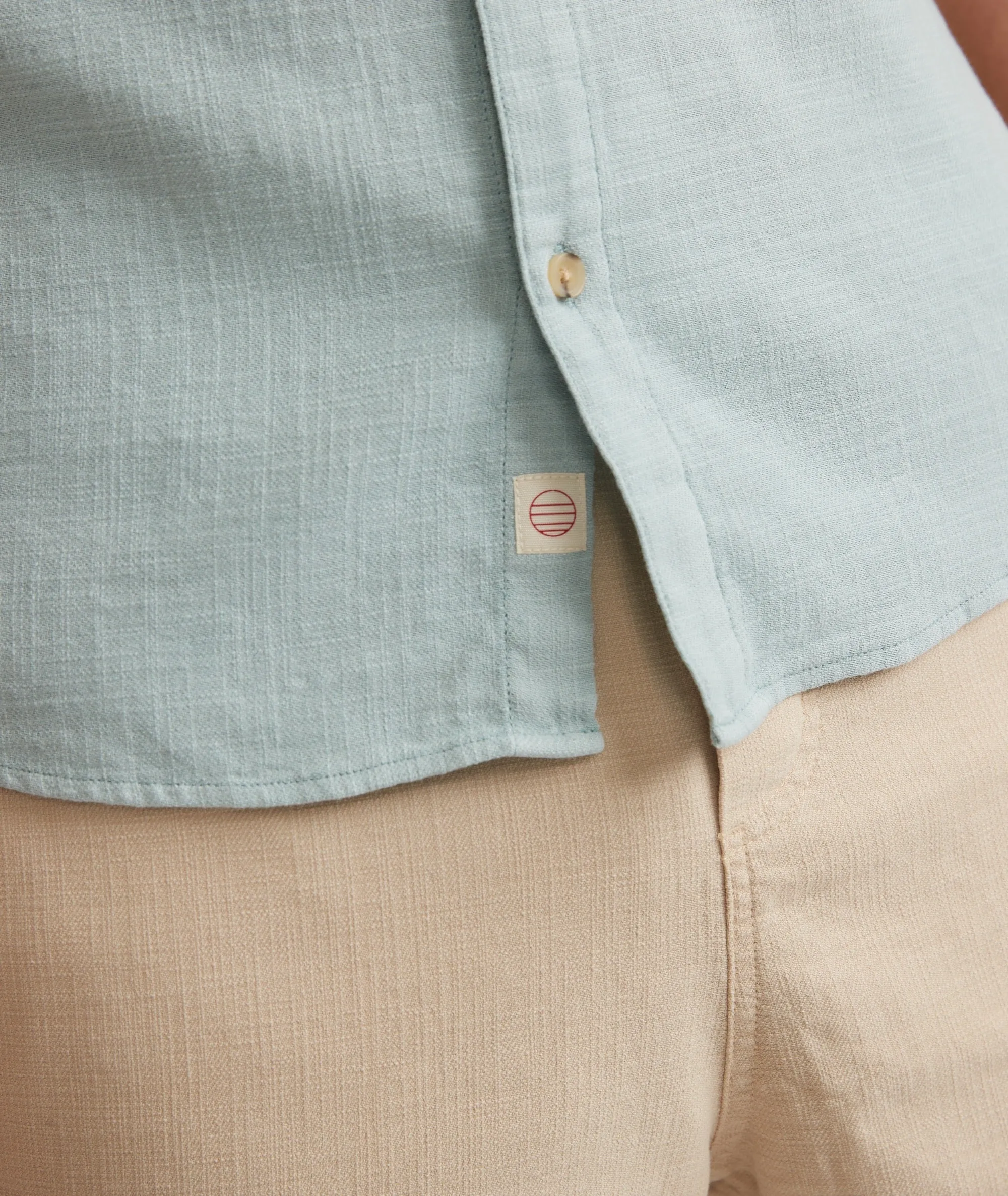 Marine Layer Classic Stretch Selvage Short Sleeve Shirt in Pale Blue