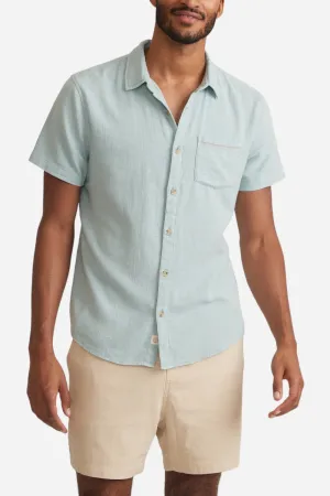 Marine Layer Classic Stretch Selvage Short Sleeve Shirt in Pale Blue