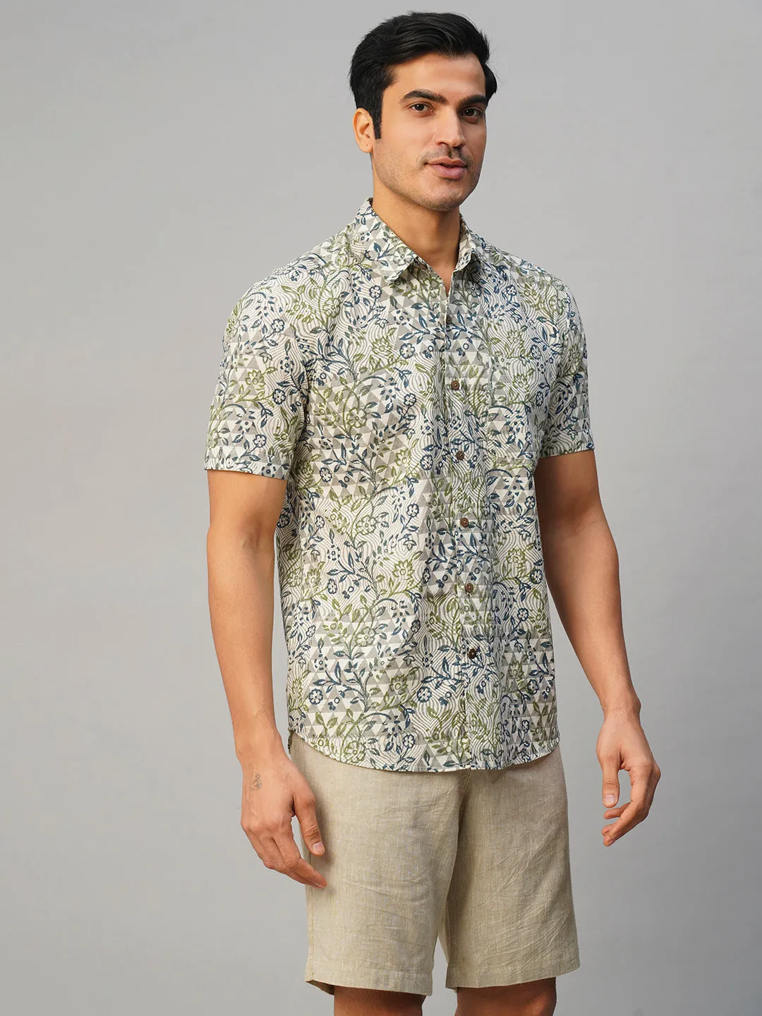 Men's Cotton Hand Block Printed Regular Fit Multi Shirt