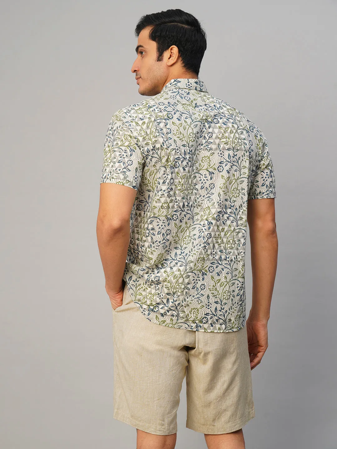 Men's Cotton Hand Block Printed Regular Fit Multi Shirt