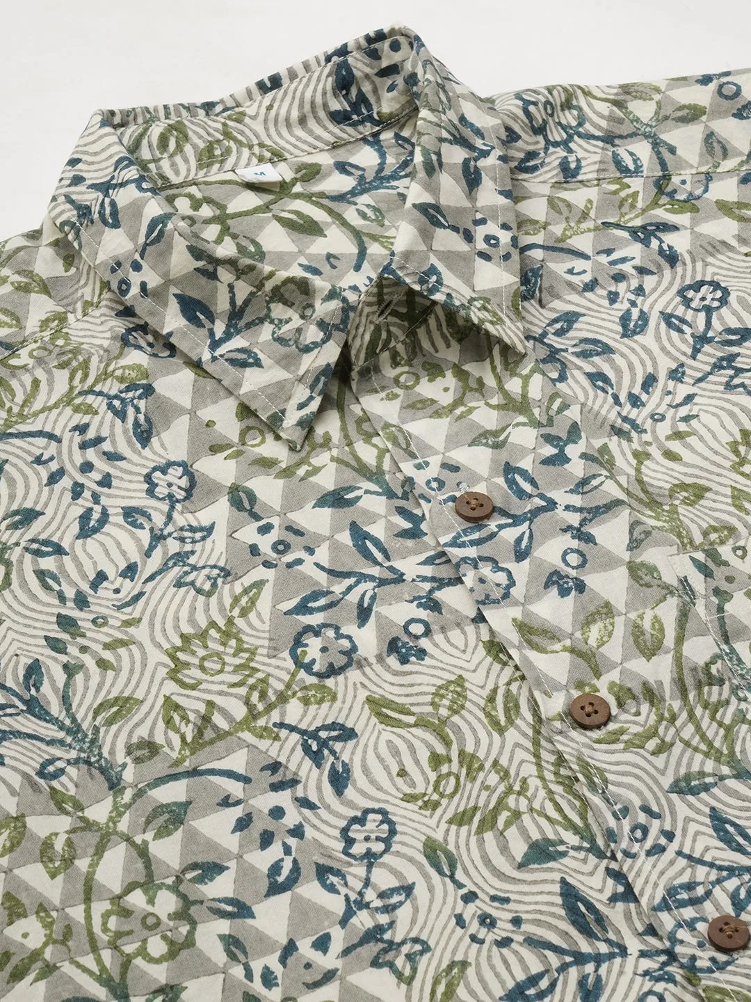 Men's Cotton Hand Block Printed Regular Fit Multi Shirt