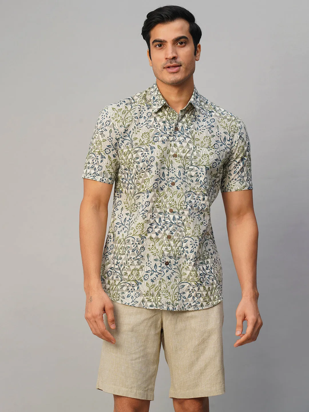 Men's Cotton Hand Block Printed Regular Fit Multi Shirt