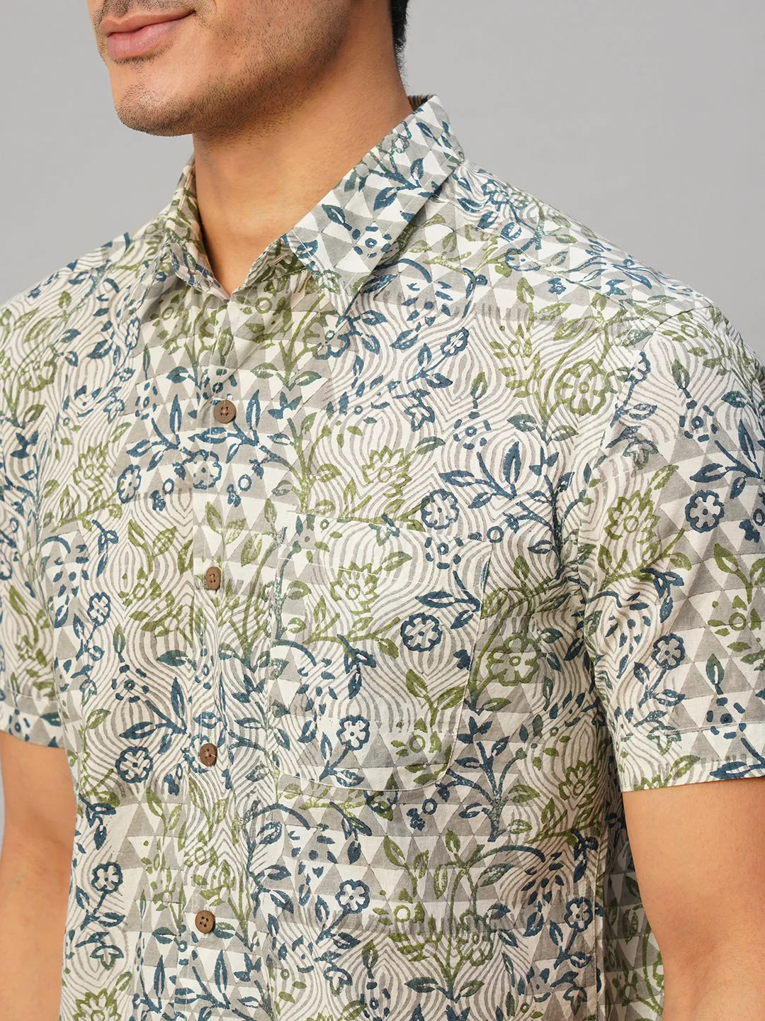 Men's Cotton Hand Block Printed Regular Fit Multi Shirt