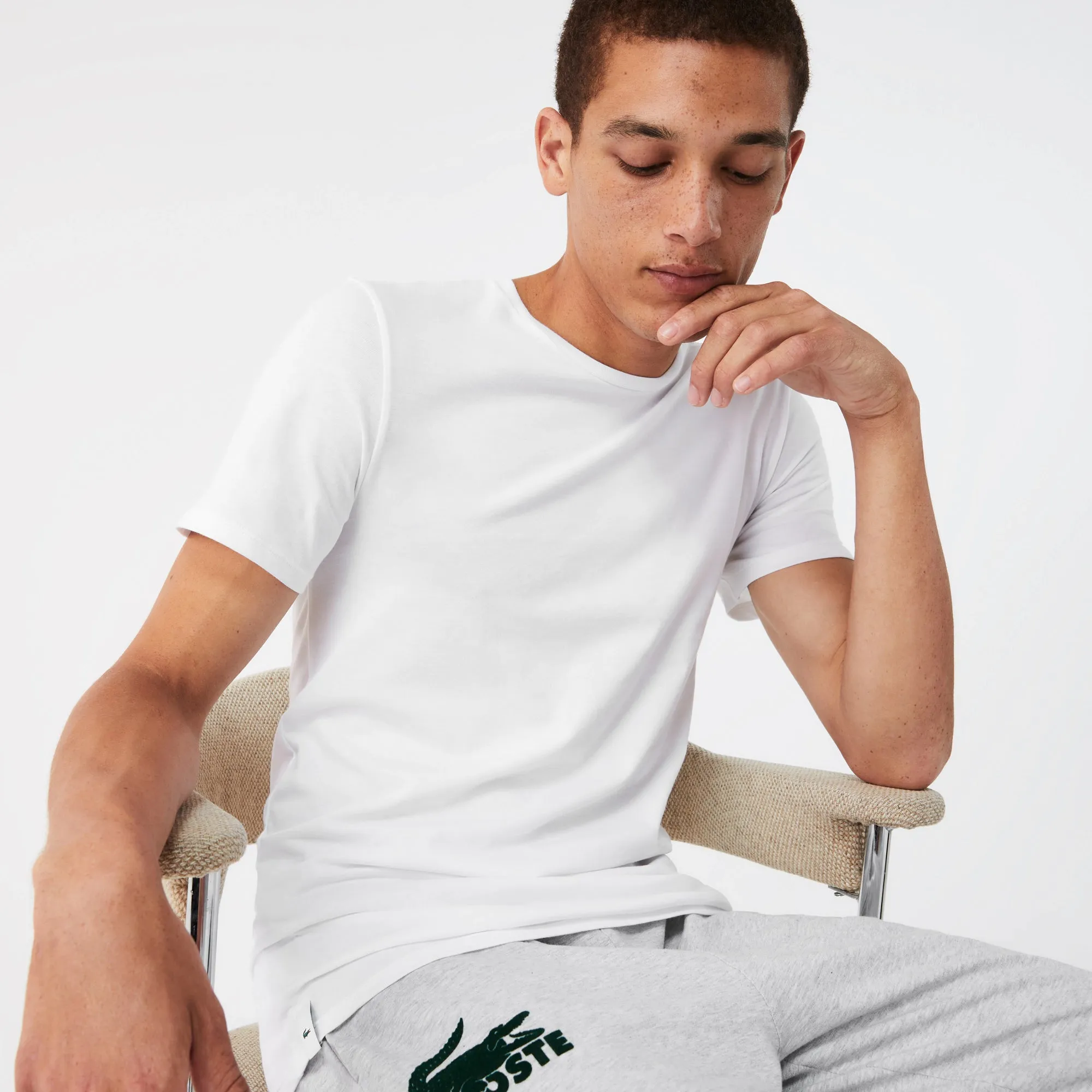 Men's Lacoste Crew Neck Cotton T-Shirt 3-Pack White