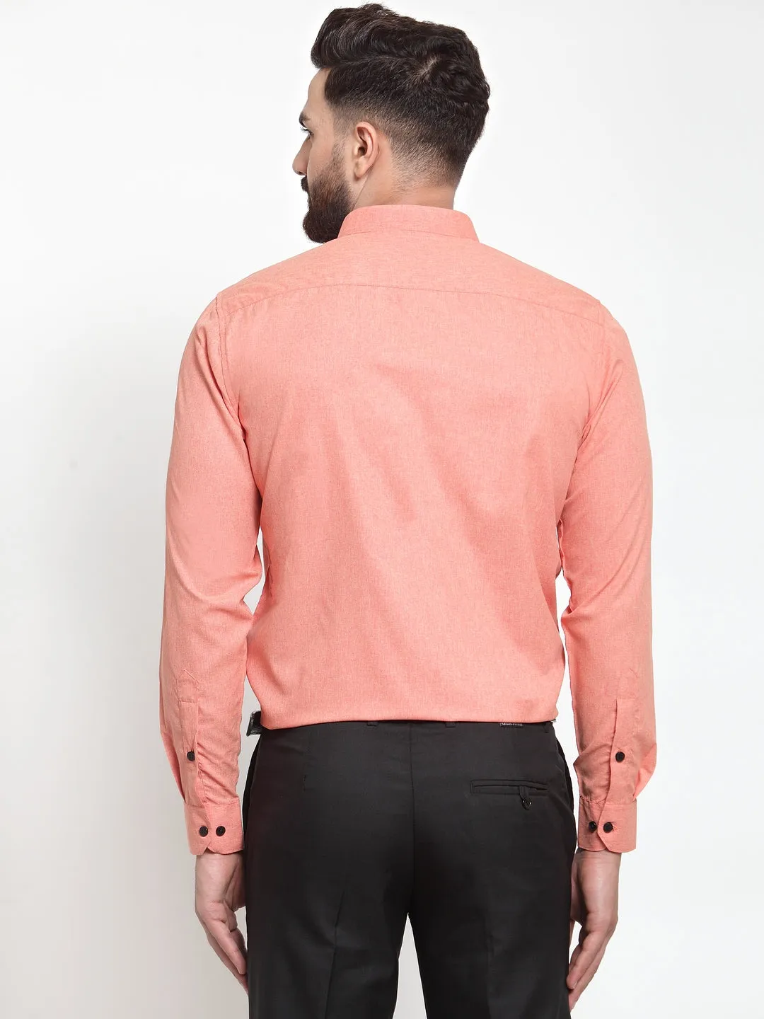 Men's Peach Cotton Solid Button Down Formal Shirts ( SF 734Peach ) - Jainish