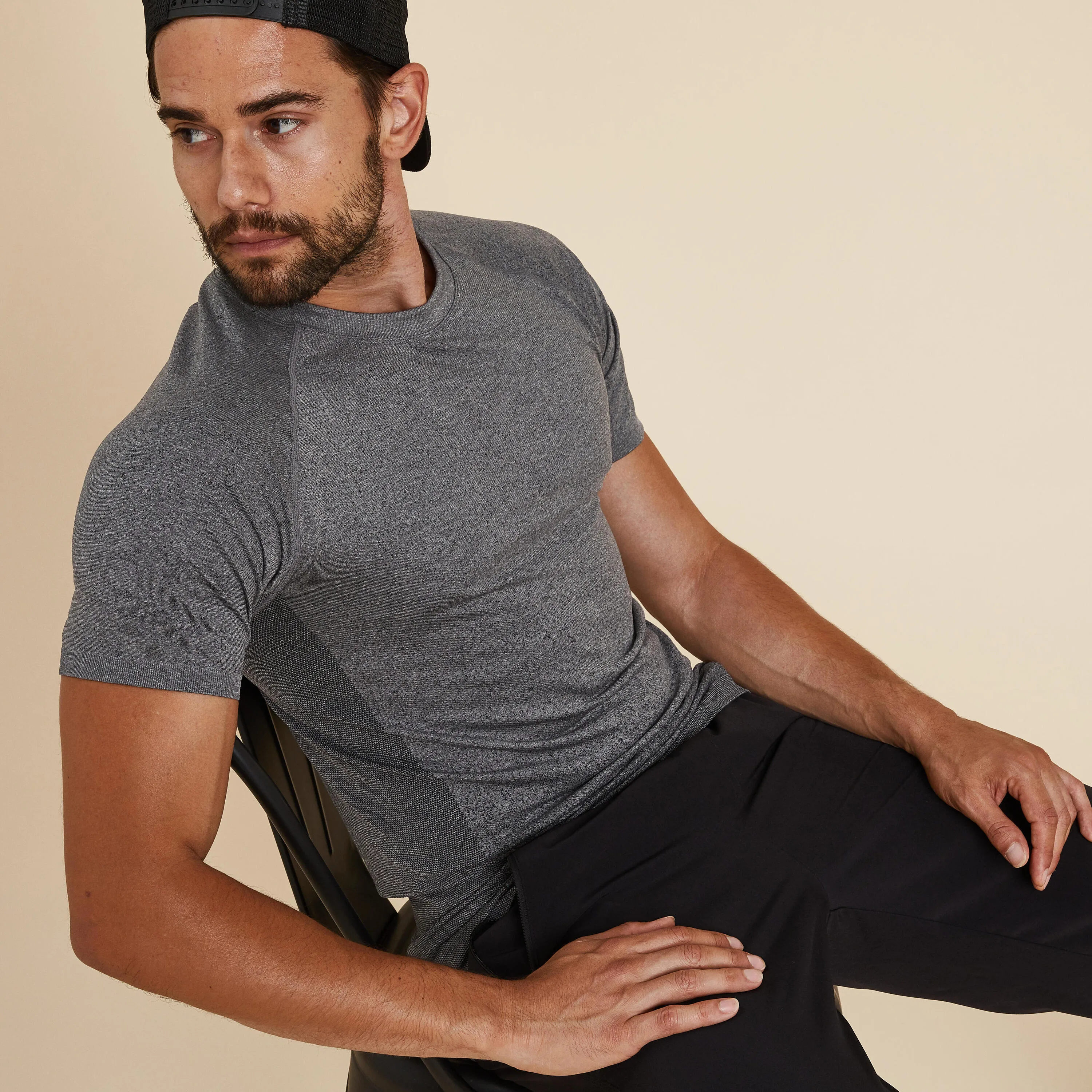 Men's Seamless Dynamic Yoga T-shirt - Light Gray KIMJALY blue-gray/black