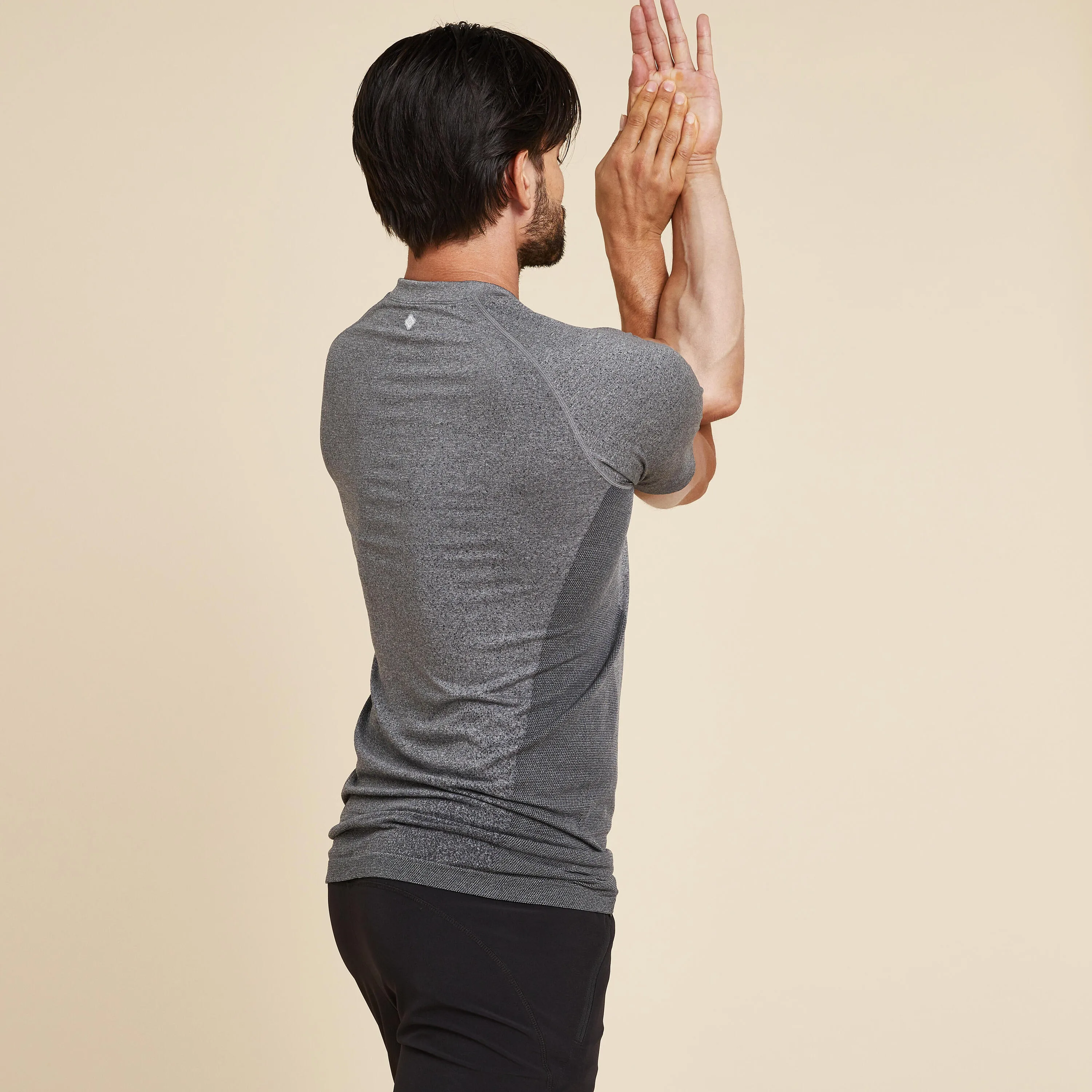 Men's Seamless Dynamic Yoga T-shirt - Light Gray KIMJALY blue-gray/black