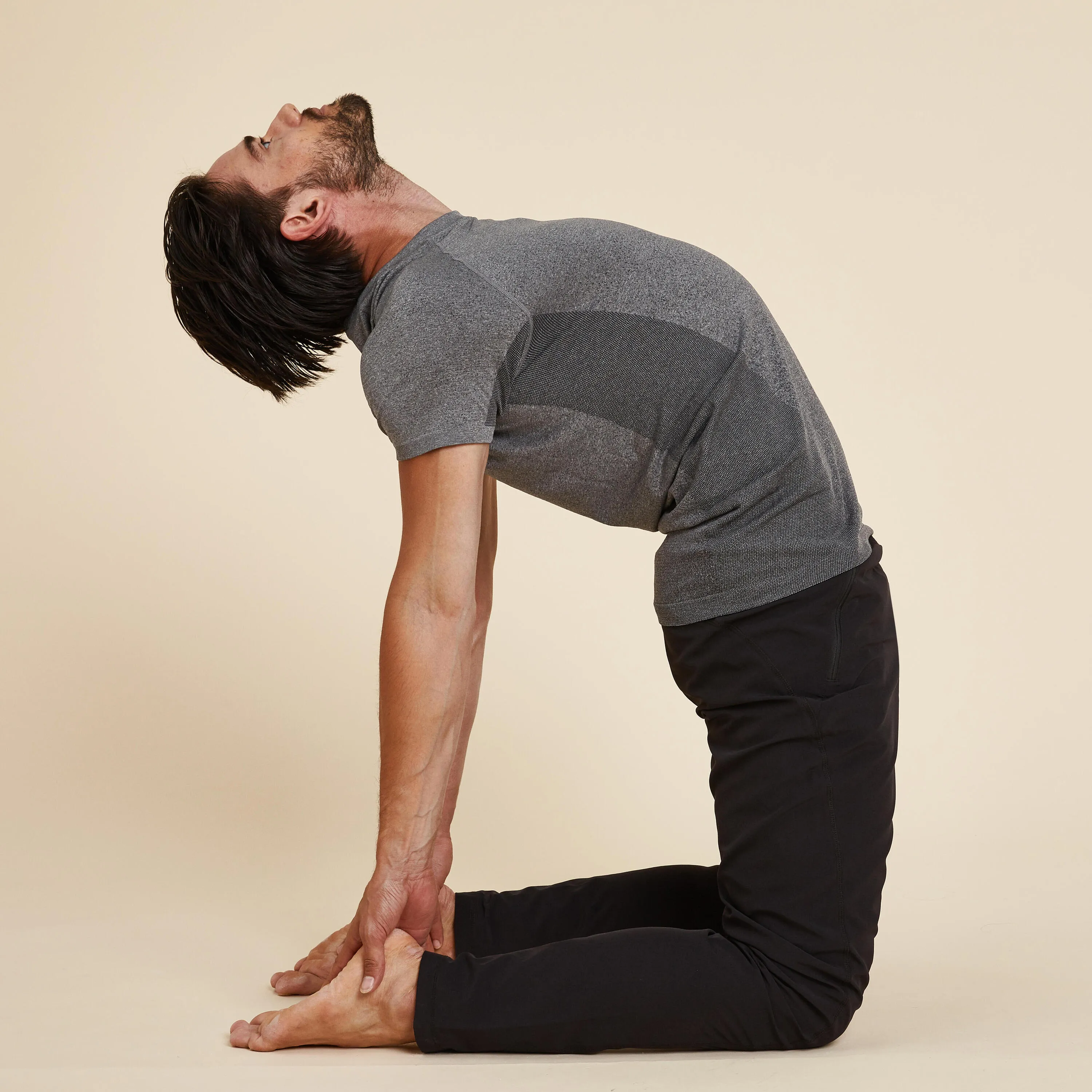 Men's Seamless Dynamic Yoga T-shirt - Light Gray KIMJALY blue-gray/black
