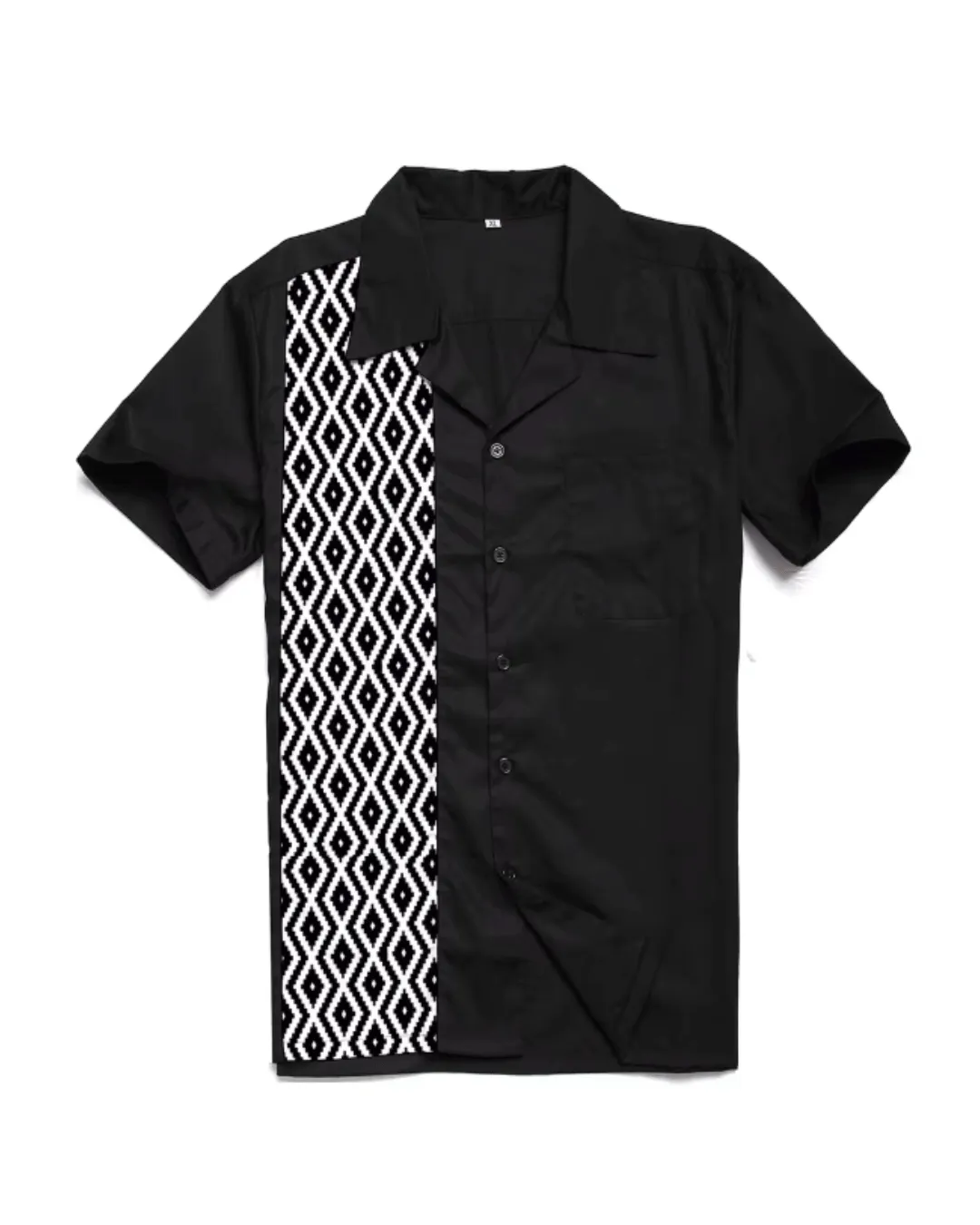 Mens Vintage Style Bowling Dress Shirt - Black/White Diamond