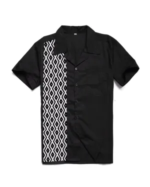 Mens Vintage Style Bowling Dress Shirt - Black/White Diamond