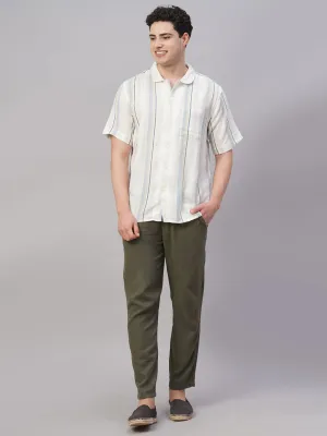 Men's White/Sky Cotton Flax Regular Fit Shirt